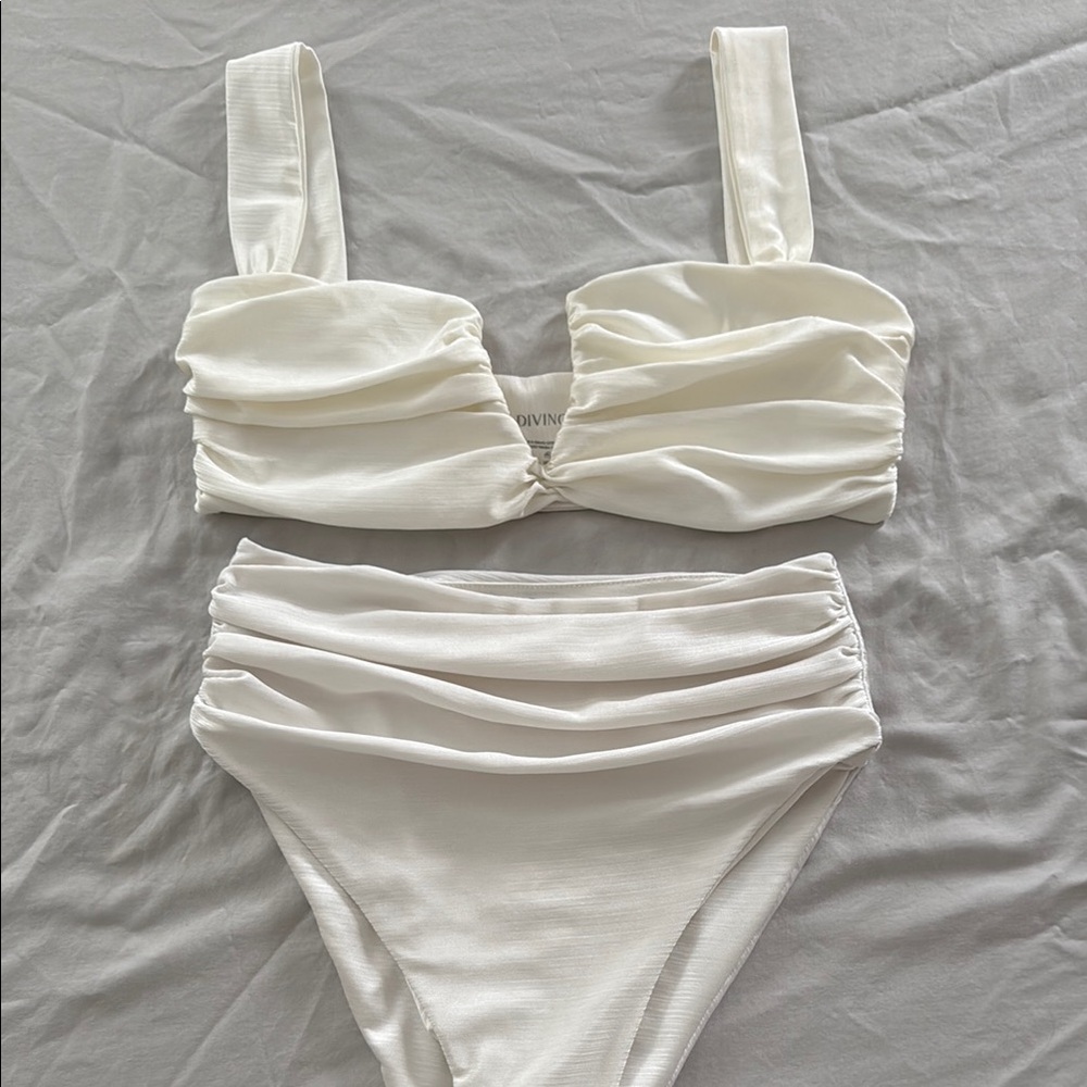 Sophisticated White Ruched Bikini Set